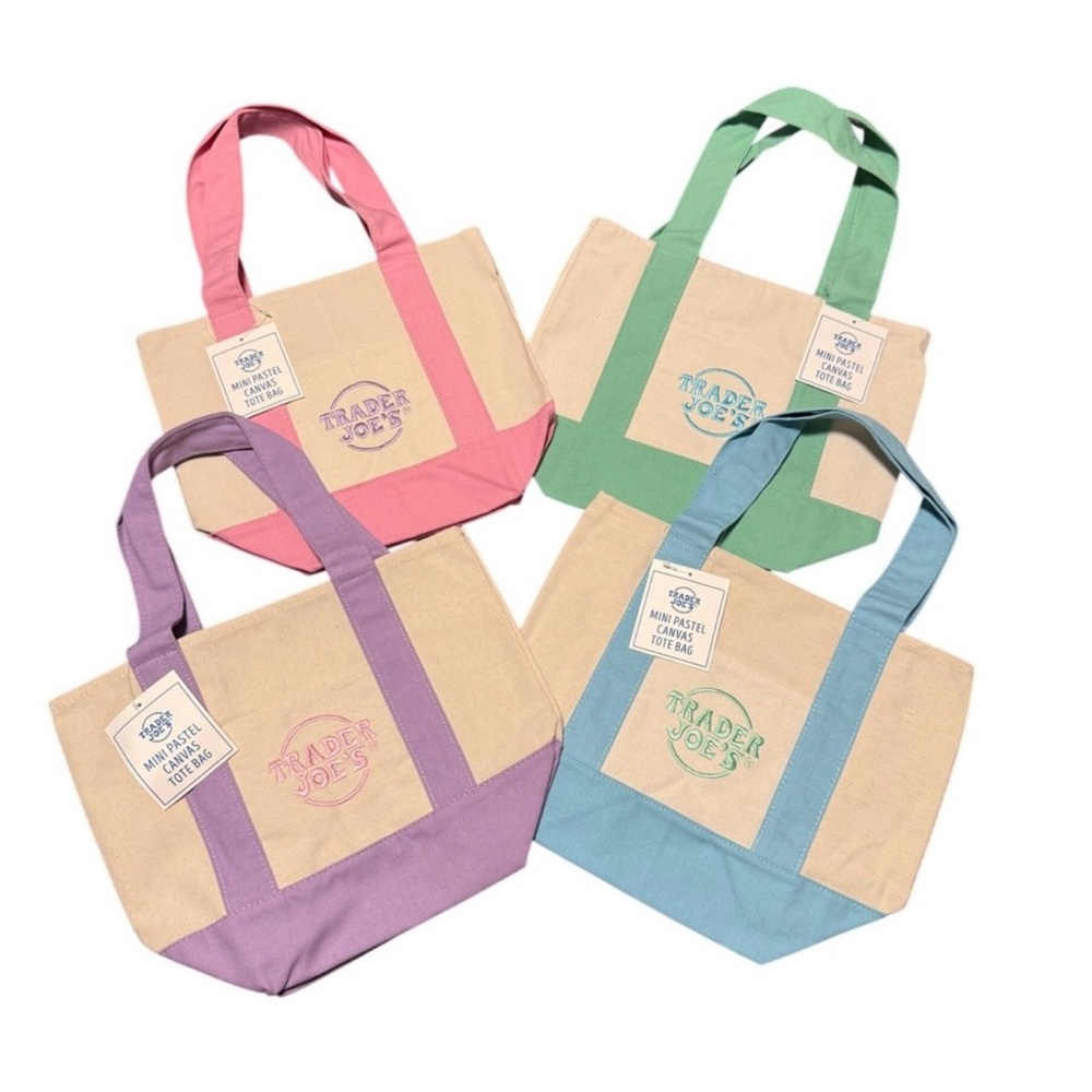 Trader Joe's Pastel Canvas mini Tote Bag - Pink, Green, Purple, Blue